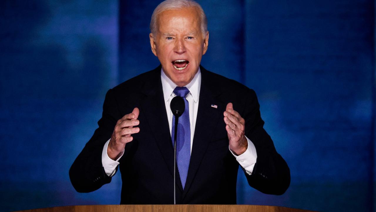 Joe Biden speaking or, in this case perhaps, straight up shouting. Picture: Chip Somodevilla/Getty Images via AFP