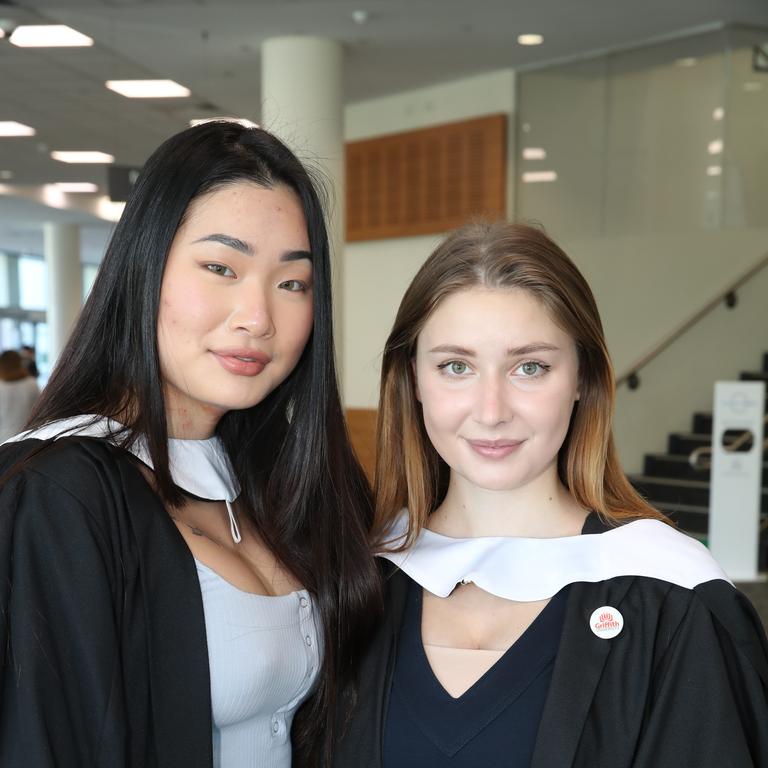 Griffith business school graduation at Gold Coast Convention Centre. Xiaohui Chen and Anastasia Grishina. Picture Glenn Hampson