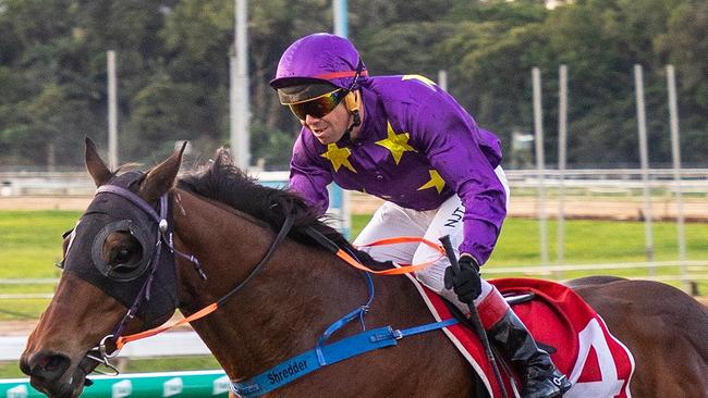 Rock Spur wins the Open Handicap (1900m) at Cairns on Tuesday. Picture: Mike Mills.