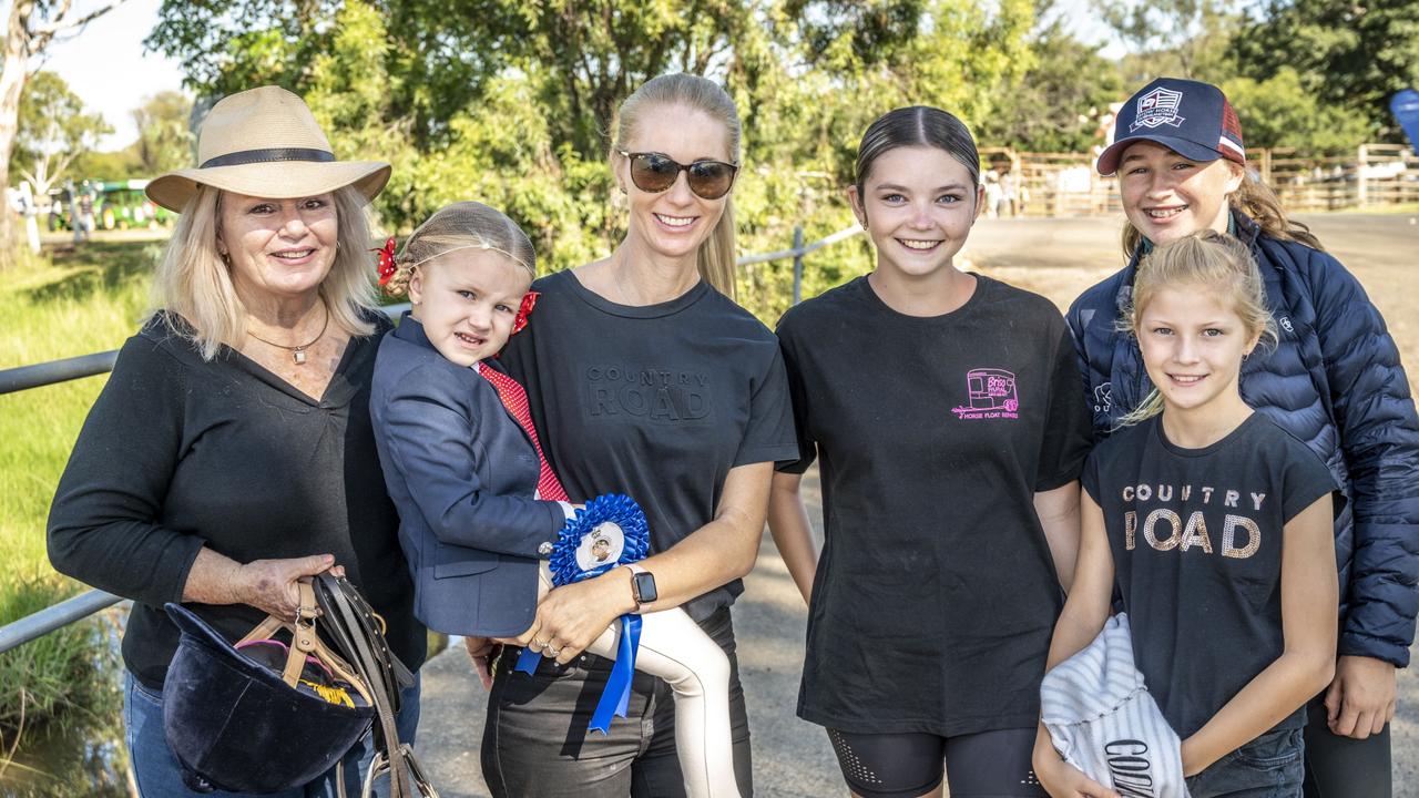 (from left) Sandra Ortlik, Ruby Scotson, Sarah Scotson, Willow Scotson, Amy Brisenden and Amelia Waller at the 2022 Toowoomba Royal Show. Friday, March 25, 2022. Picture: Nev Madsen.