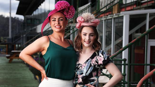 Kristy Harding with daughter Demi Harding who are co-directors of Majestic's Modelling and Grooming Workshops dressed by Dotti Eastlands and wearing Miss Haidee Millinery. Picture: NIKKI DAVIS-JONES