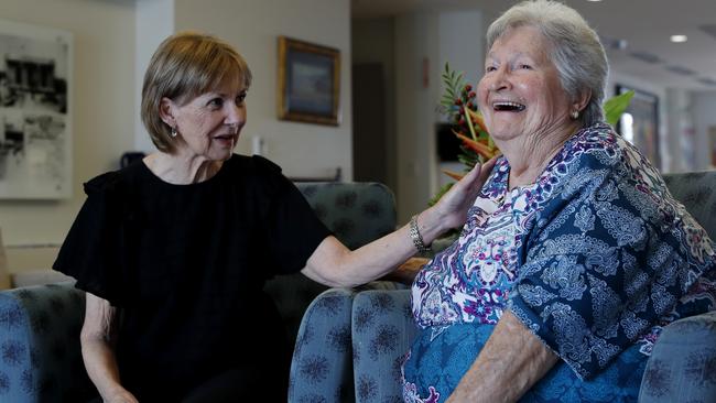 (L to R) Friends and aged care residents Julie Rankin and Fay Harris. Picture: Nikki Short.