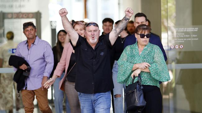 Brett and Belinda Beasley leave the Supreme Court in Brisbane with family and supporters, after the teen convicted of their son Jack’s murder was unsuccessful in the appeal to have the length of his sentence reduced. Picture: NCA NewsWire/Tertius Pickard