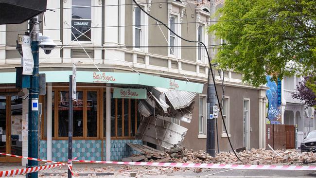 Betty’s Burgers on Chapel St suffered huge damage after Melbourne’s earthquake on September 22. Picture: Mark Stewart