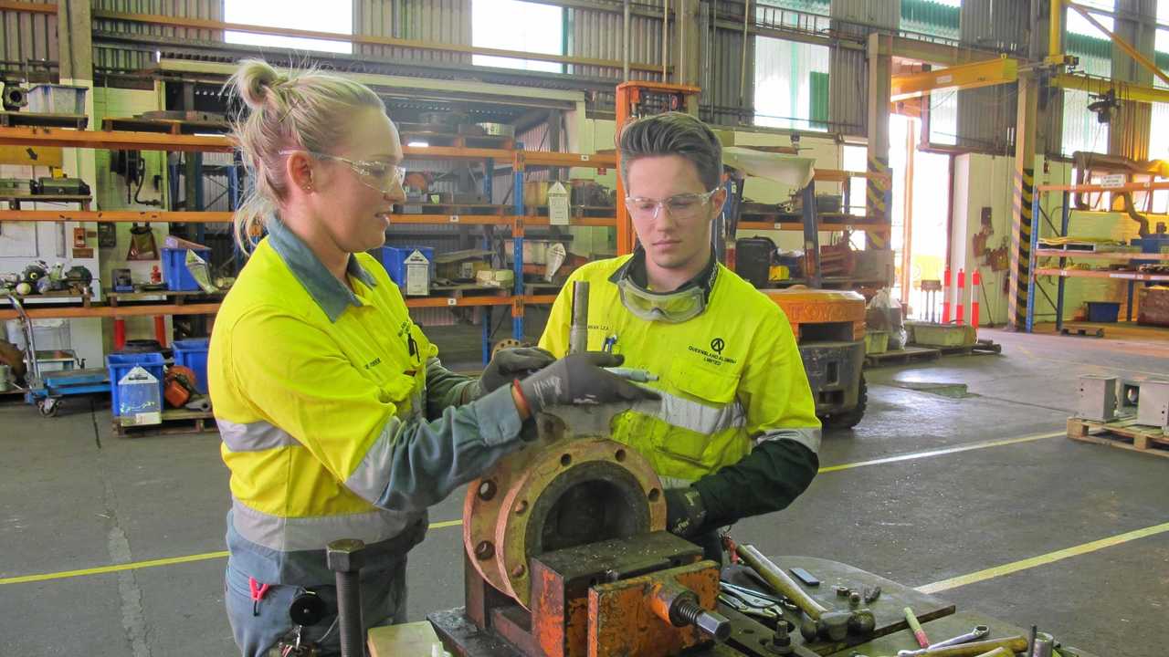 Katie Ferrier electrical apprentice with fellow apprentice Lea Curran.