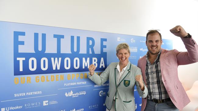 Olympians Matt Denny and Nat Cook at the Future Toowoomba lunch at Wellcamp Airport, Friday, December 3, 2021. Picture: Kevin Farmer