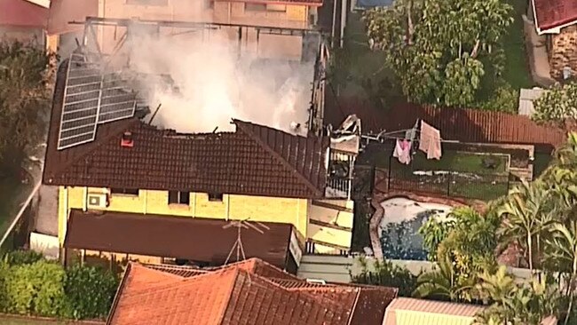 A two-storey house is on fire at Sunnybank. Picture: Channel 9