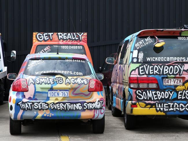 Wicked Cairns campervans and cars. The state government moved to make offensive slogan illegal.PICTURE: JUSTIN BRIERTY