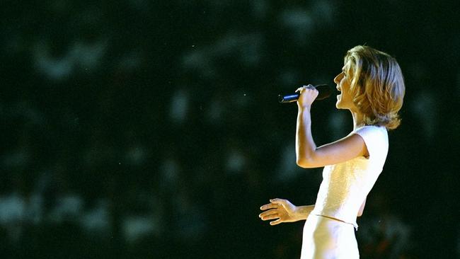 Celine Dion performs at the opening ceremony of the 1996 Olympics.