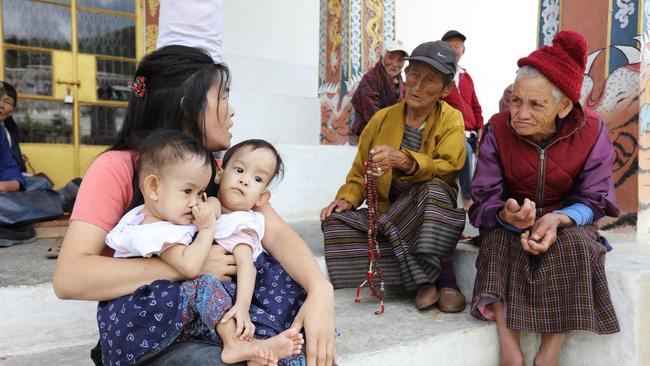 Visiting a Buddhist Temple in Thimphu. Picture: Alex Coppel