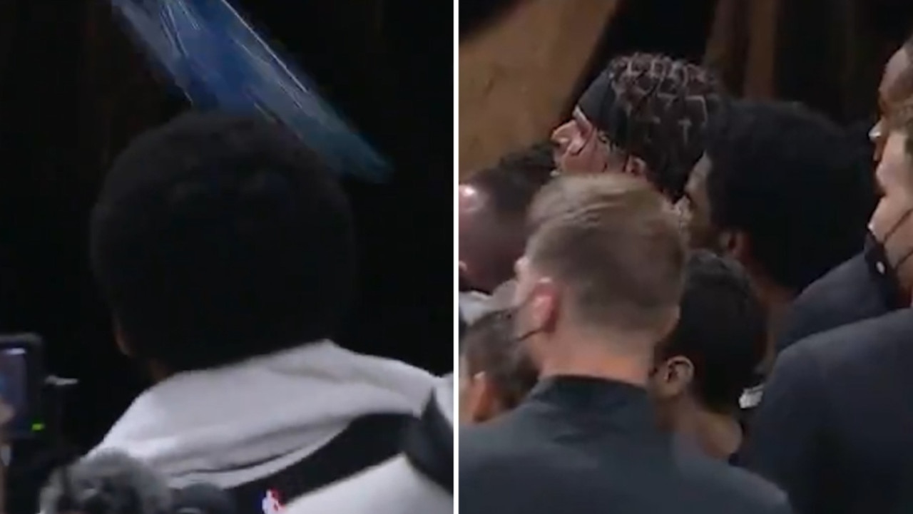 Kyrie Irving was nearly hit by a water bottle.