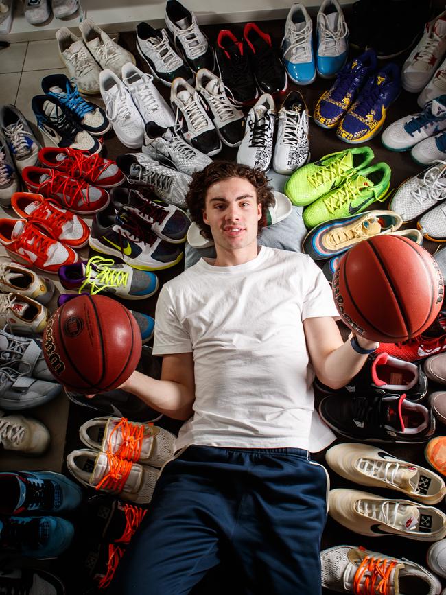 At home with some of his shoe collection. Picture: Matt Turner