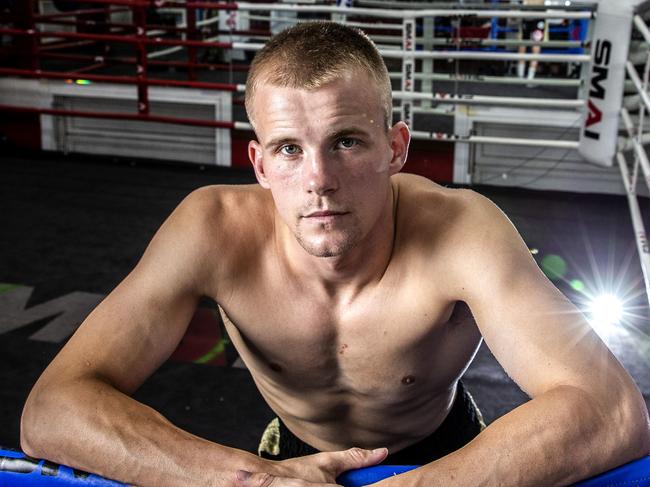 Boxer Liam Wilson poses for a photograph at All Star Boxing Academy, Bray Park, Friday, February 21, 2020 (AAP Image/Richard Walker)