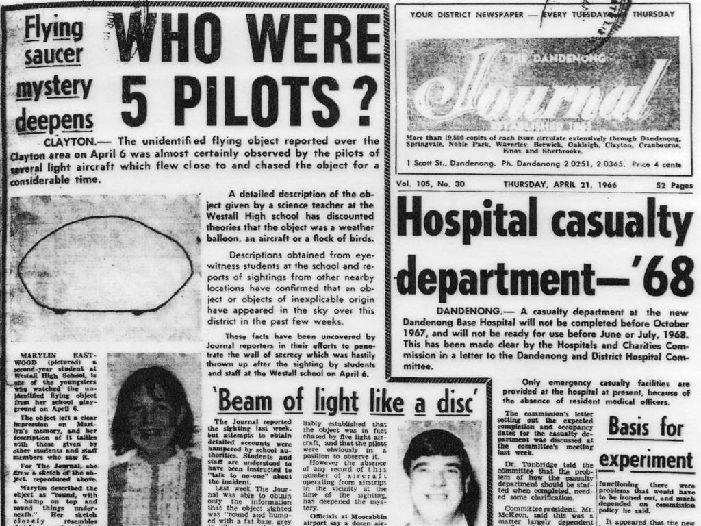 A local newspaper report of the sighting of a UFO/UAP at Westall in Melbourne in 1966. Picture: courtesy of Shane Ryan