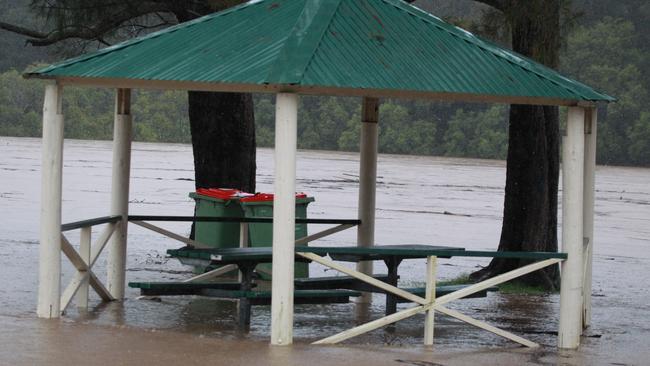 A gazebo submerged on the Gold Coast. Picture: Mike Batterham