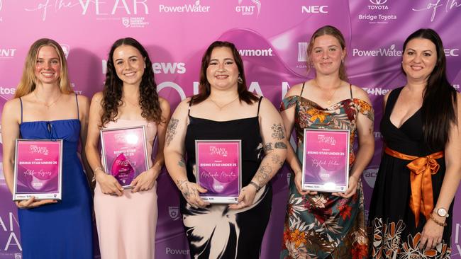 Finalists and winner Ella Day (second from left) of the Rising Star award at the 2025 NT News Woman of the Year Awards on May 9. Picture: Georgia Politis