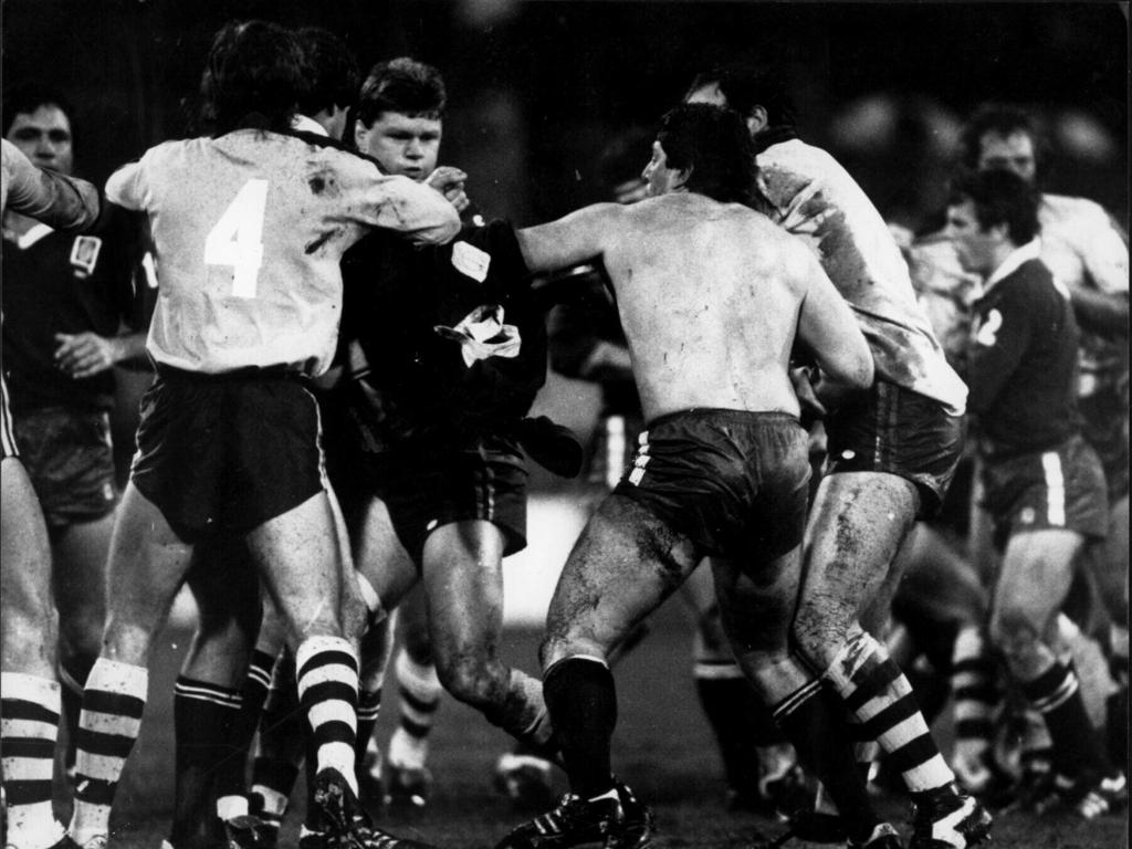 An all-in brawl erupts between players during the 1984 NSW vs Qld State of Origin game at the SCG. Picture: Supplied