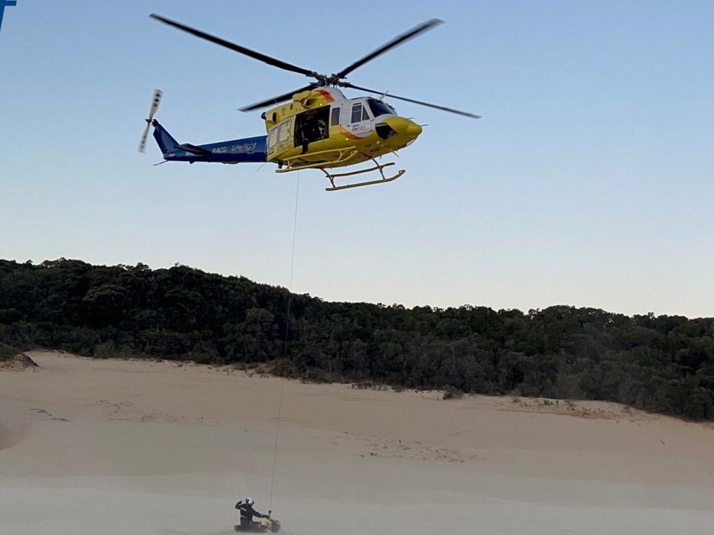 RACQ LifeFlight Rescue has rescued a man from K'gari after he became ill. Credit: LifeFlight Media