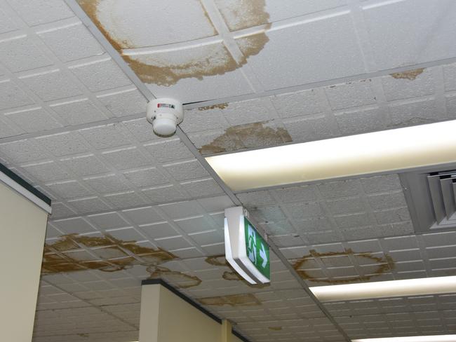 Water damage on the ceiling of the Mosman Civic Centre.