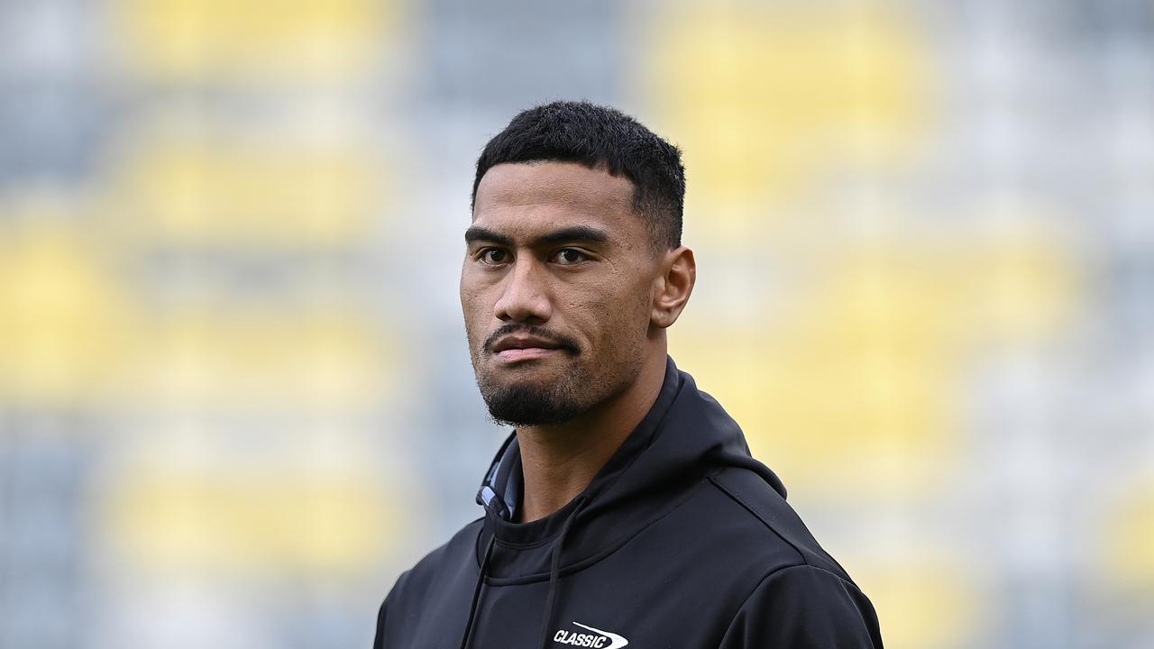 TOWNSVILLE, AUSTRALIA - JULY 27: Ronaldo Mulitalo of the Sharks looks on before the start of the round 21 NRL match between North Queensland Cowboys and Cronulla Sharks at Qld Country Bank Stadium, on July 27, 2024, in Townsville, Australia. (Photo by Ian Hitchcock/Getty Images)