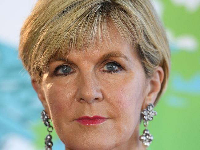 Foreign Minister Julie Bishop addresses media at the launch of the 2016-17 Consular State of Play at an Insurance Council of Australia event, in Sydney, Thursday, October 5, 2017. (AAP Image/Dan Himbrechts) NO ARCHIVING