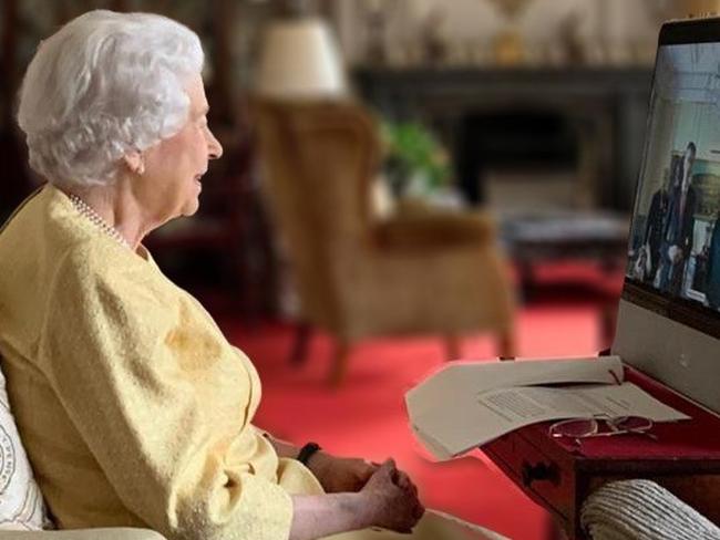 The Queen on Tuesday with what looks like a big bruise on her right forearm. Picture: Buckingham Palace/PA Wire