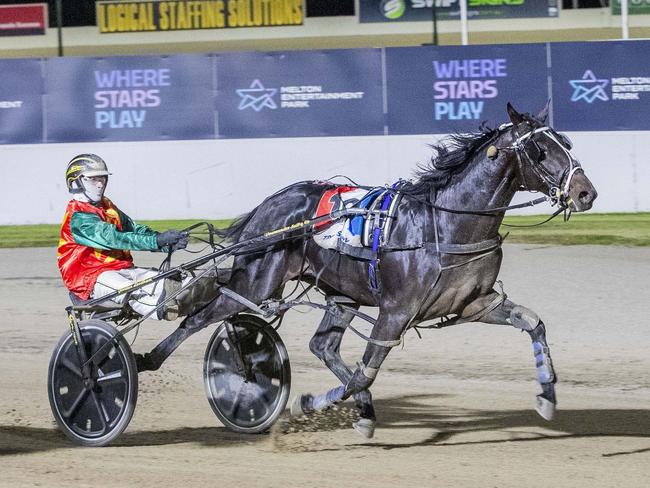 Race 6: Melton Park, Friday 11-4-2025 Nutrien Equine Classic Race Series 4 (2yo Colts & Geldings) Final (Listed Classic)(No Nr.) Winner: Kitzbuhel Delight (10) Trainer: Andy Gath; Driver: Jordan Leedham Race Distance: 2,240 metres, Mile Rate: 1.56.3 photography: Stuart McCormick