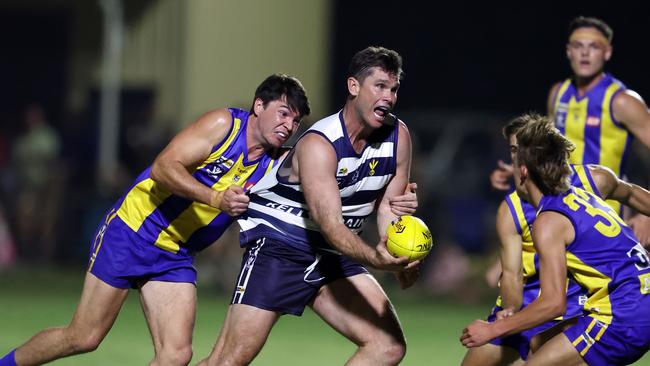 Tom Hawkins booted four goals for his original club Finley against Deniliquin on Good Friday. Picture: Alex Coppel.