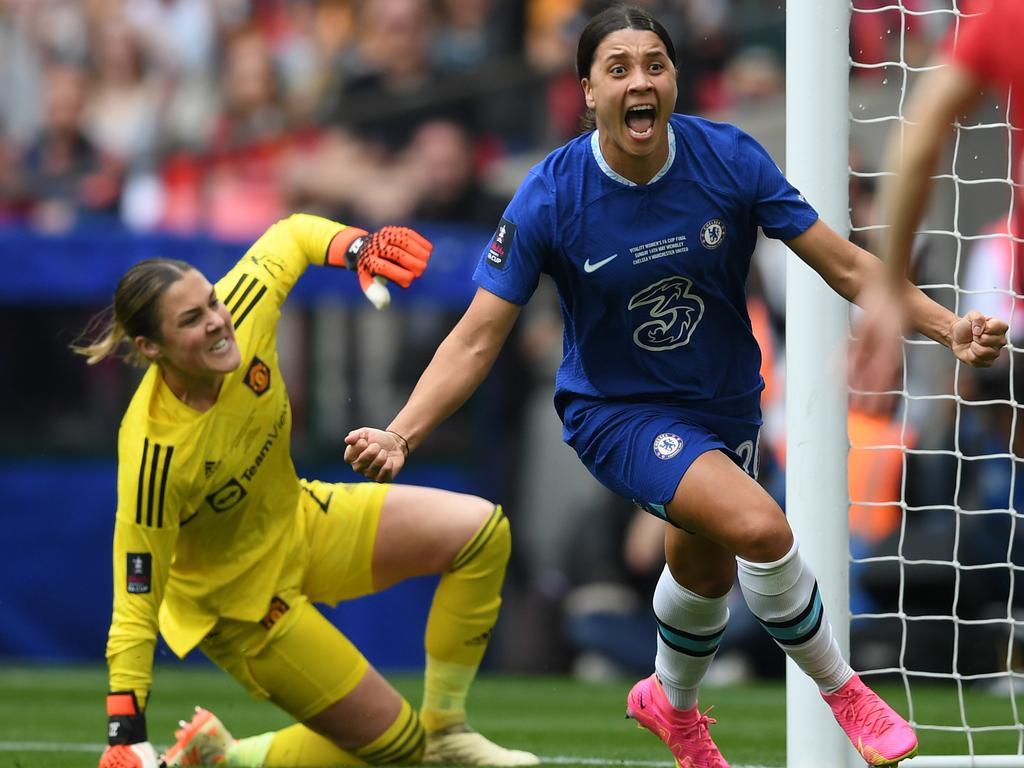 Sydney, Australia. 19th Feb, 2023. Sam Kerr of Australia is seen wearing a  special edition jersey during the 2023 Cup of Nations match between  Australian Matildas and Spain at CommBank Stadium on