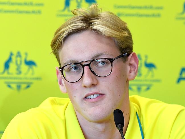 GOLD COAST, AUSTRALIA - APRIL 01:  Mack Horton speaks during an Australian Swimming team media opportunity at Griffith University ahead of the 2018 Golf Commonwealth Games on April 1, 2018 in Gold Coast, Australia.  (Photo by Bradley Kanaris/Getty Images)