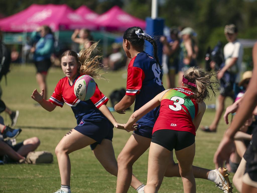 Sophia College V Parklands Christian College at the 2024 Gold Coast Titans All Schools Touch Football Picture: Glenn Campbell