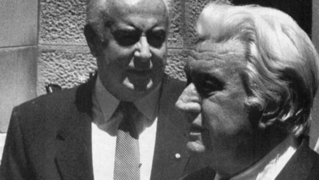  Former Australian Prime Minister politician Gough Whitlam with Sir John Kerr in 1985. Picture: News Corp