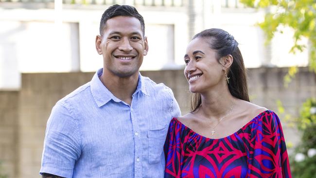 Israel Folau with his wife Maria Folau. Picture: Hollie Adams