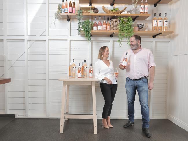 Anna Morrow and David Bone with some of the rosé on offer at Rosé Revolution Picture: Mark Cranitch.