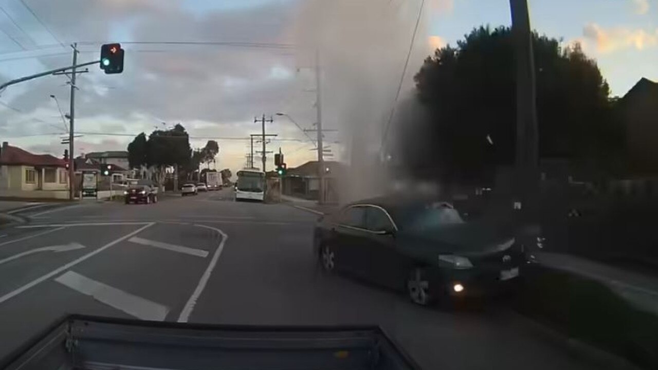 Water began spurting into the air. Picture: Facebook / Dash Cam Owners Australia