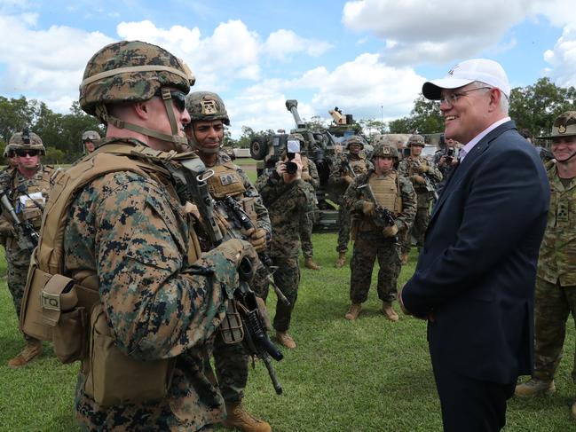 Prime Minister Scott Morrison visits the Robertson Barracks in Darwin after announcing $747m package for upgrades to defence facilities in the NT. PIcture Adam Taylor/PMO