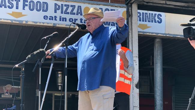 Father Bob Maguire at a rally for the QVM. Picture: Ian Royall.