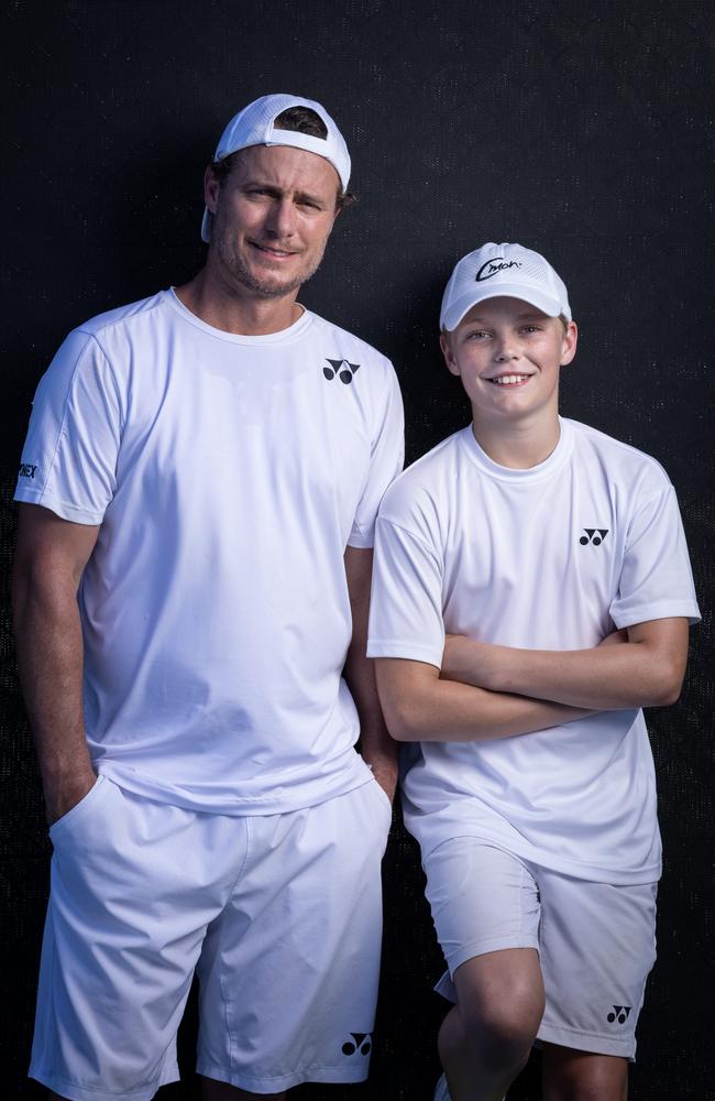 Lleyton Hewitt and his son Cruz Hewitt. Photo: David Kelly