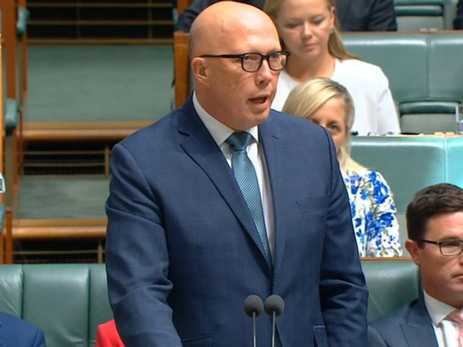 Mr Dutton appeared in Question Time sporting a bold new look. Picture: ABC News