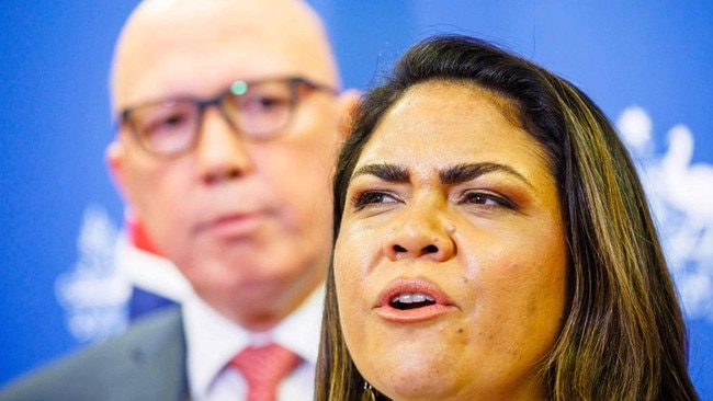 Peter Dutton and ‘one-trick pony’ Jacinta Price, who ‘made the decision for him’. Picture: Patrick Hamilton / AFP