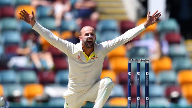 Australia’s Nathan Lyon appeals during the first Ashes Test and England at the Gabba. Picture: AAP/Darren England.