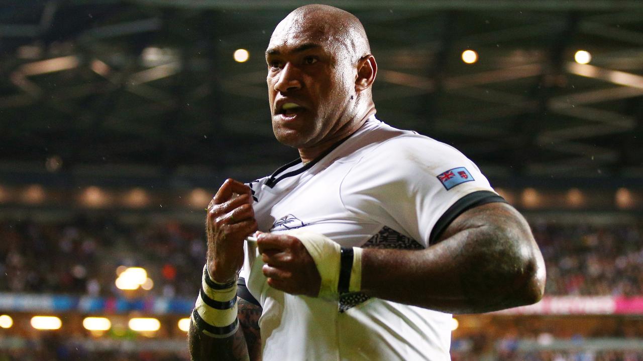 Nemani Nadolo of Fiji celebrates as he scores during the 2015 Rugby World Cup.