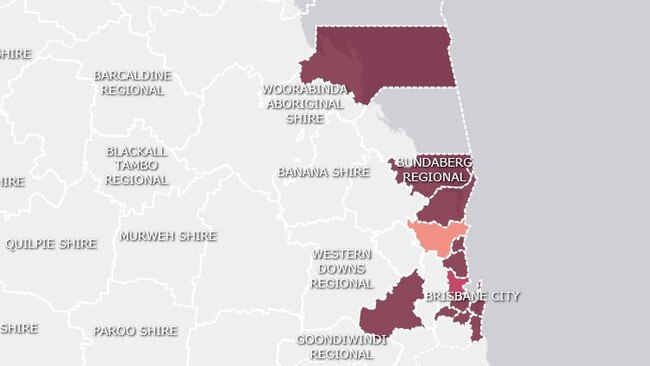 The colour coded map of political gifts disclosed to the Electoral Commission of Queensland.