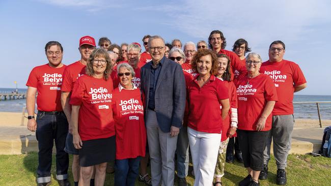 Albanese holds a press conference on the Frankston foreshore, with Labor's candidate for the Dunkley by-election, Jodie Belyea. Picture: PMO