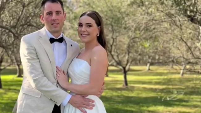 Newlyweds Mitchell and Madeline Gaffney during their ceremony on June 11. Picture: Supplied