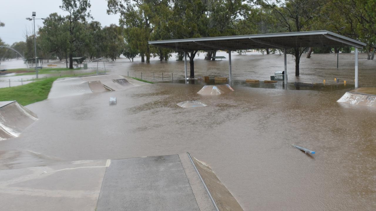 Warwick skate park is underwater after the Condamine River flooded at 6m+. Picture Jessica Paul / Warwick Daily News