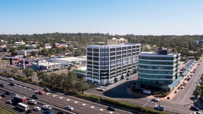 An artist’s impression of the Springwood health hub, on Paxton St, <i>pictured on the left</i>, next to the existing Shine Lawyers building on the right.