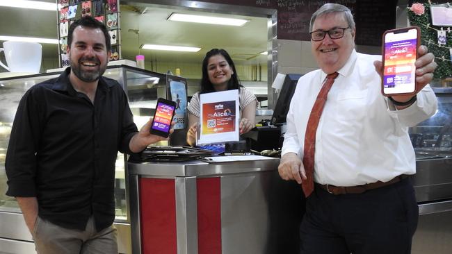 The myAlice voucher scheme is set to be launched in Alice Springs this month. Pictured are Gwoja MLA Chansey Paech and Mayor Damien Ryan.