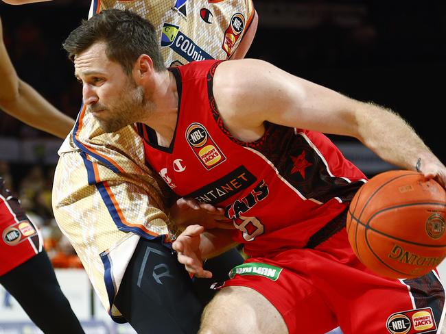 Wildcats Mitch Norton on the charge in the NBL elimination final match between the Cairns Taipans and the Perth Wildcats at the Cairns Convention Centre. Picture: Brendan Radke