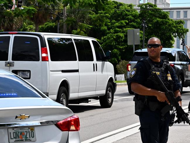 A van believed to be carrying Ryan Wesley Routh leaves the Paul G. Rogers Federal Building and US Courthouse in West Palm Beach, Florida. Picture: AFP